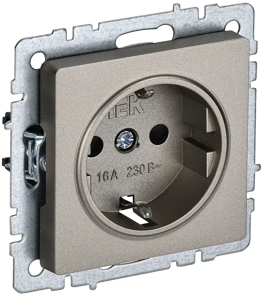 Розетка IEK BRITE 1-местная с заземлением без защитных шторок 16А РС11-1-0-БрШ шампань