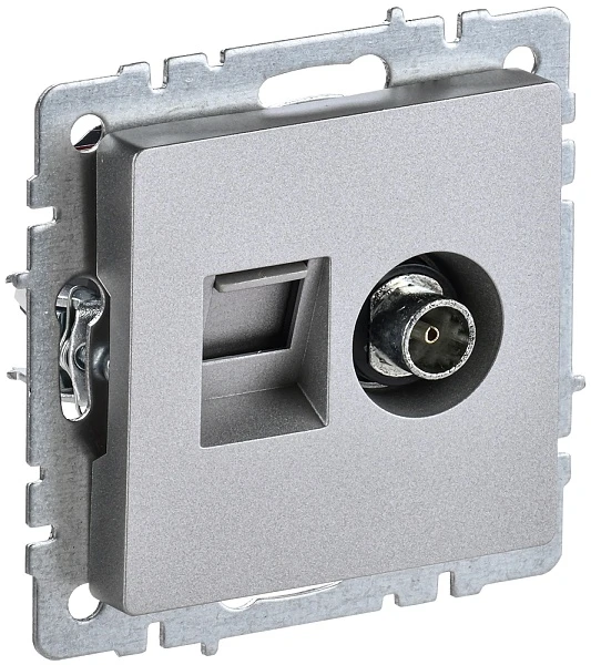 Розетка IEK BRITE BASE Алюминий двойная TV+RJ45 кат.5E РТВ/РК12-БрА