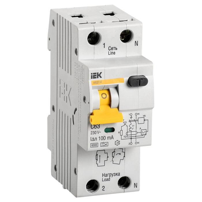 Дифавтомат IEK АВДТ 32 1P+N 63А (C) 6 кА, 100 мА (A), MAD22-5-063-C-100